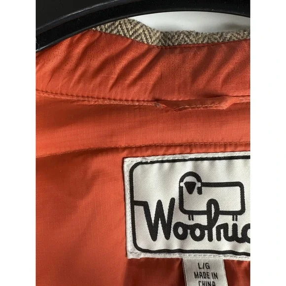 Woolrich 550 Fill Down Herringbone Wool Blend Barn Coat Jacket Mens Large Brown - Picture 9 of 15